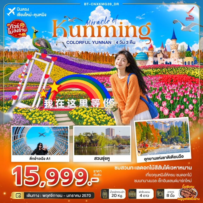 มหัศจรรย์คุนหมิง Colorful Yunnan (ไม่ลงร้าน) 4 วัน 3 คืน