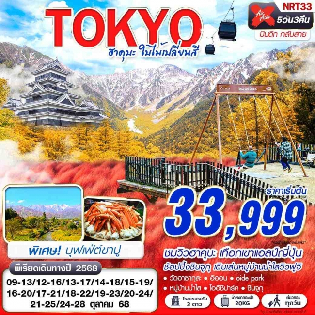 ทัวร์ญี่ปุ่น TOKYO ฮาคุบะ ใบไม้เปลี่ยนสี (บินดึกกลับสาย เที่ยวเต็ม) 5D3N ทัวร์ญี่ปุ่น TOKYO ฮาคุบะ ใบไม้เปลี่ยนสี (บินดึกกลับสาย เที่ยวเต็ม) 5D3N