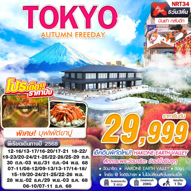 ทัวร์ญี่ปุ่น TOKYO AUTUMN FREEDAY (บินเช้ากลับดึก ฟรีเดย์) 5D3N ทัวร์ญี่ปุ่น TOKYO AUTUMN FREEDAY (บินเช้ากลับดึก ฟรีเดย์) 5D3N