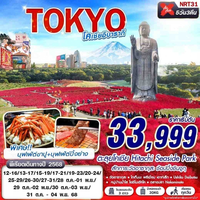 ทัวร์ญี่ปุ่น TOKYO โคเชีย อิบารากิ (บินดึกกลับเช้า เที่ยวเต็ม) OCT 5D3N