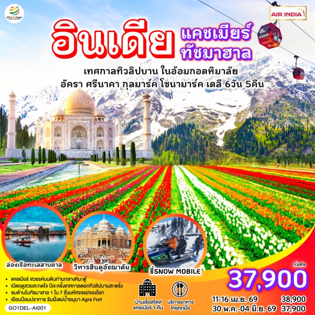 ทัวร์อินเดีย แคชเมียร์ ทัชมาฮาล เทศกาลทิวลิปบาน กลางอ้อมกอดหิมาลัย 6 วัน 5 คืน