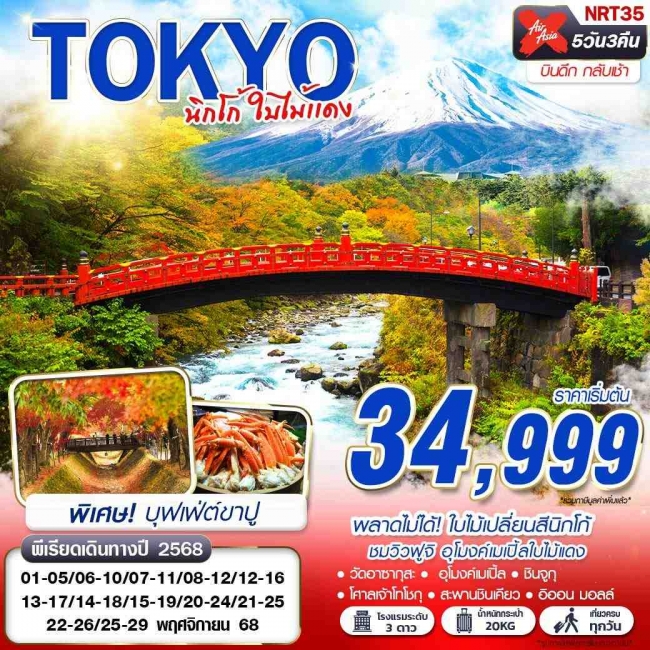 ทัวร์ญี่ปุ่น TOKYO นิกโก้ ใบไม้แดง (บินดึกกลับเช้า เที่ยวเต็ม) 5 วัน 3 คืน ทัวร์ญี่ปุ่น TOKYO นิกโก้ ใบไม้แดง (บินดึกกลับเช้า เที่ยวเต็ม) 5 วัน 3 คืน