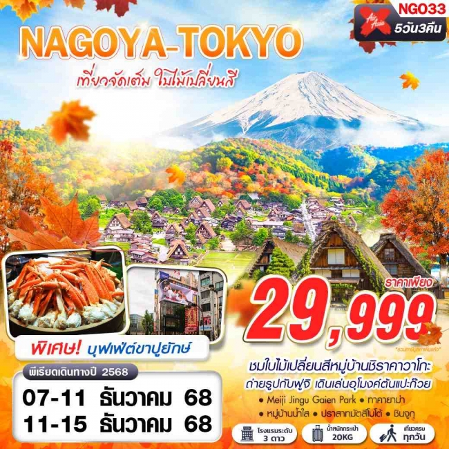 ทัวร์ญี่ปุ่น NAGOYA-TOKYO เที่ยวจัดเต็ม ใบไม้เปลี่ยนสี (บินดึก กลับสาย) 5D3N
