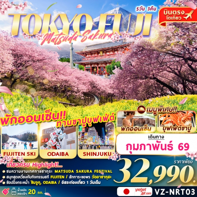 ทัวร์ญี่ปุ่น TOKYO FUJI MATSUDA SAKURA (FREEDAY)