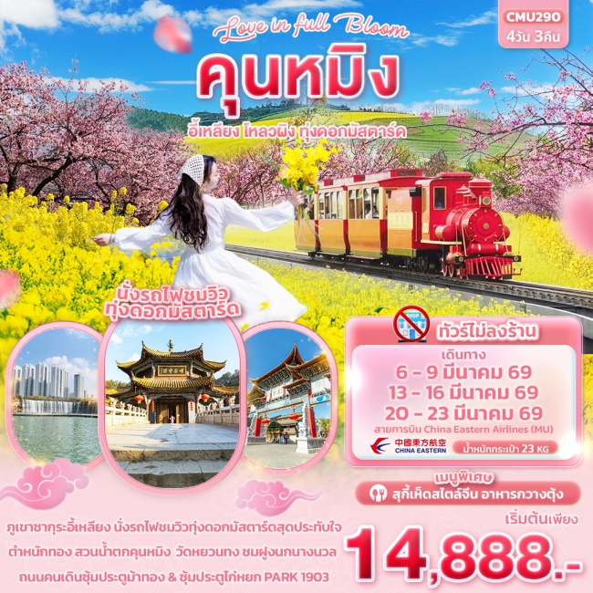 ทัวร์จีน Love in Full Bloom คุนหมิง อี้เหลียง โหลวผิง ทุ่งดอกมัสตาร์ด 4วัน 3คืน ทัวร์จีน Love in Full Bloom คุนหมิง อี้เหลียง โหลวผิง ทุ่งดอกมัสตาร์ด 4วัน 3คืน