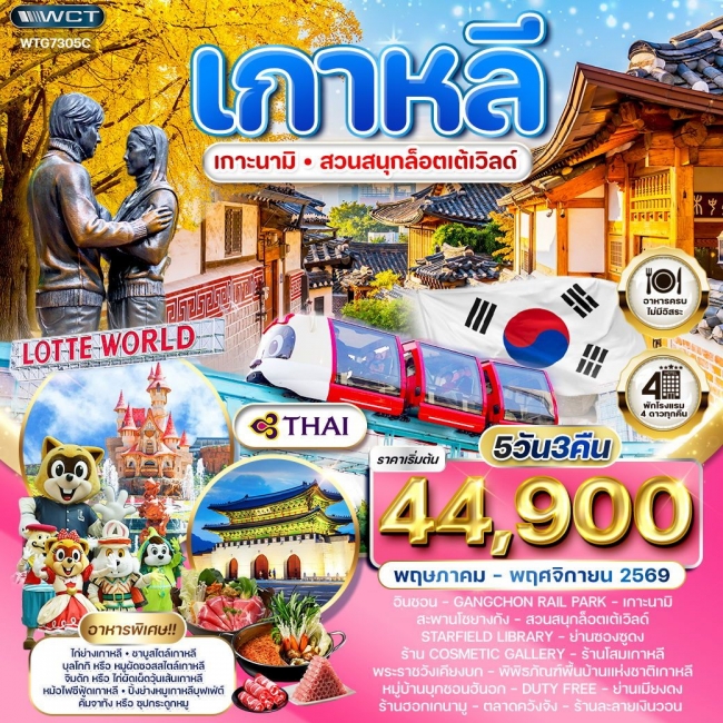 ทัวร์เกาหลี - โซล - เกาะนามิ - สวนสนุก Lotte World 5 วัน