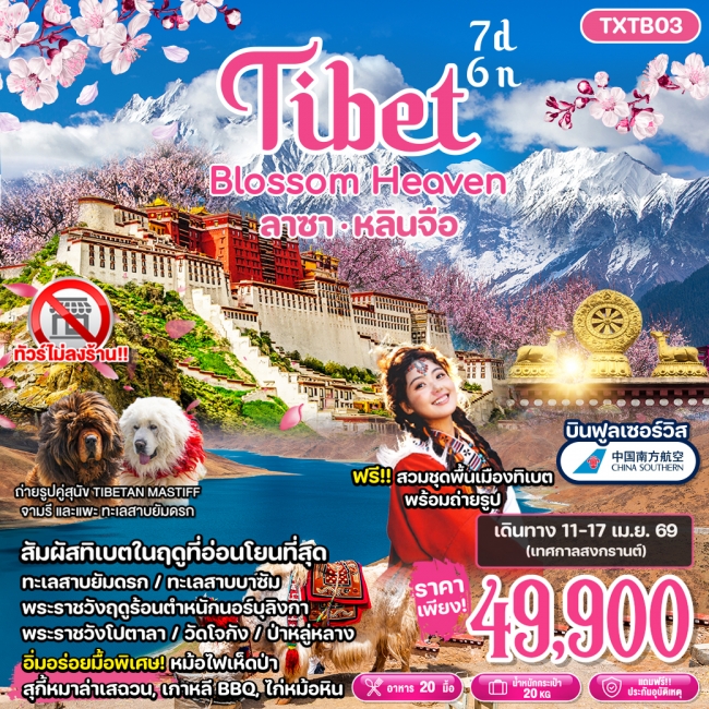 ทัวร์จีน Tibet Blossom Heaven 7D6N ลาซา หลินจือ 7 วัน 6 คืน