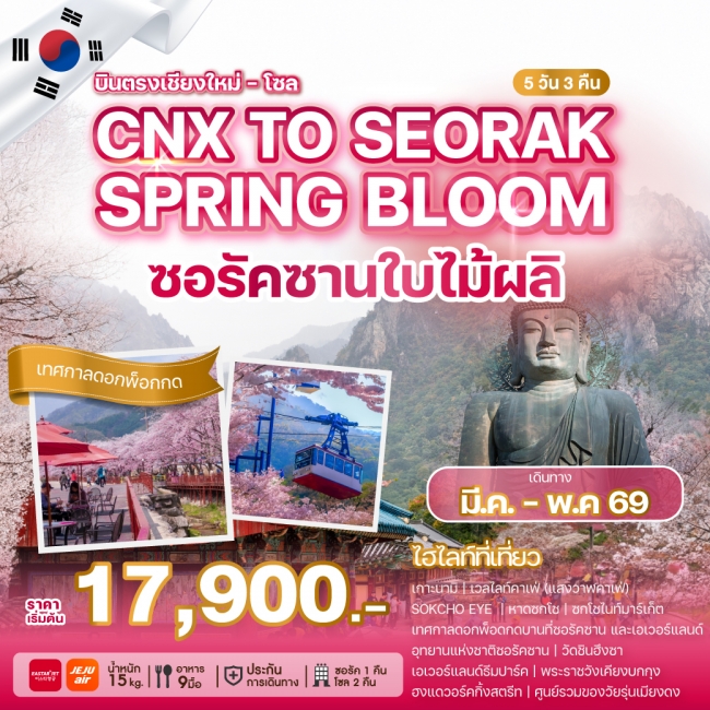 ทัวร์เกาหลีบินตรงเชียงใหม่ CHIANG MAI TO SEORAK SPRING BLOOM 5 คืน 3 คืน ทัวร์เกาหลีบินตรงเชียงใหม่ CHIANG MAI TO SEORAK SPRING BLOOM 5 คืน 3 คืน