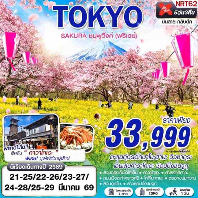 ทัวร์TOKYO SAKURA ชมพูวิ๊งค์ (ฟรีเดย์) (MAR) 5D3N ทัวร์TOKYO SAKURA ชมพูวิ๊งค์ (ฟรีเดย์) (MAR) 5D3N