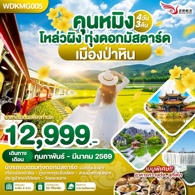 ทัวร์ CHINA คุนหมิง โหล่วผิง ทุ่งดอกมัสตาร์ด เมืองป่าหิน