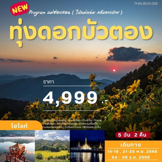 ทัวร์ไทย ทุ่งดอกบัวตองแม่ฮ่องสอน(ไปแม่แจ่มกลับปาย) ทัวร์ไทย ทุ่งดอกบัวตองแม่ฮ่องสอน(ไปแม่แจ่มกลับปาย)