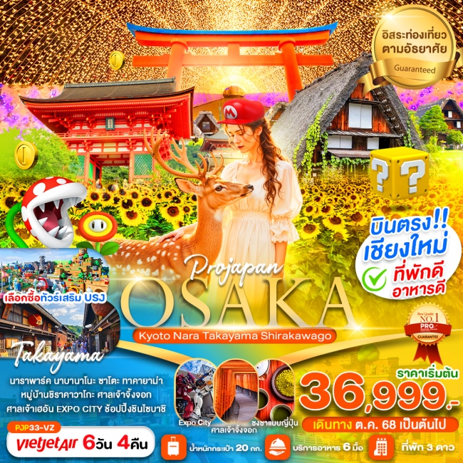 ทัวร์ญี่ปุ่น OSAKA KYOTO NARA TAKAYAMA SHIRAKAWAGO