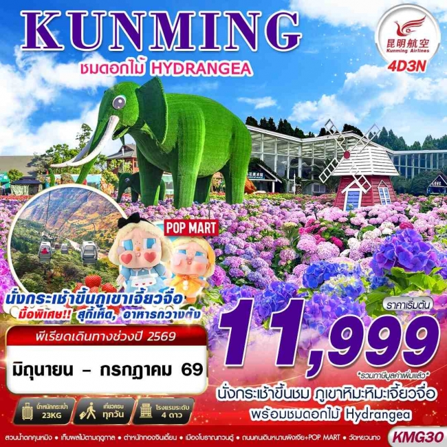 ทัวร์KUNMING ภูเขาหิมะเจี้ยวจื่อ - ดอกไม้ Hydrangea 4D3N ทัวร์KUNMING ภูเขาหิมะเจี้ยวจื่อ - ดอกไม้ Hydrangea 4D3N