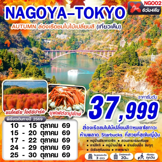 ทัวร์ญี่ปุ่น NAGOYA-TOKYO AUTUMN เที่ยวเต็มอิ่ม 6D4N ทัวร์ญี่ปุ่น NAGOYA-TOKYO AUTUMN เที่ยวเต็มอิ่ม 6D4N