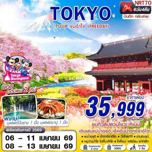 ทัวร์TOKYO TULIP ชุ่มฉ่ำใจ (FREEDAY) บินดึกลับสาย APR 6D4N