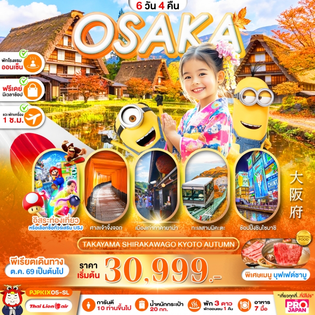ทัวร์ญี่ปุ่น OSAKA TAKAYAMA SHIRAKAWAKO KYOTO AUTUMN 6D4N