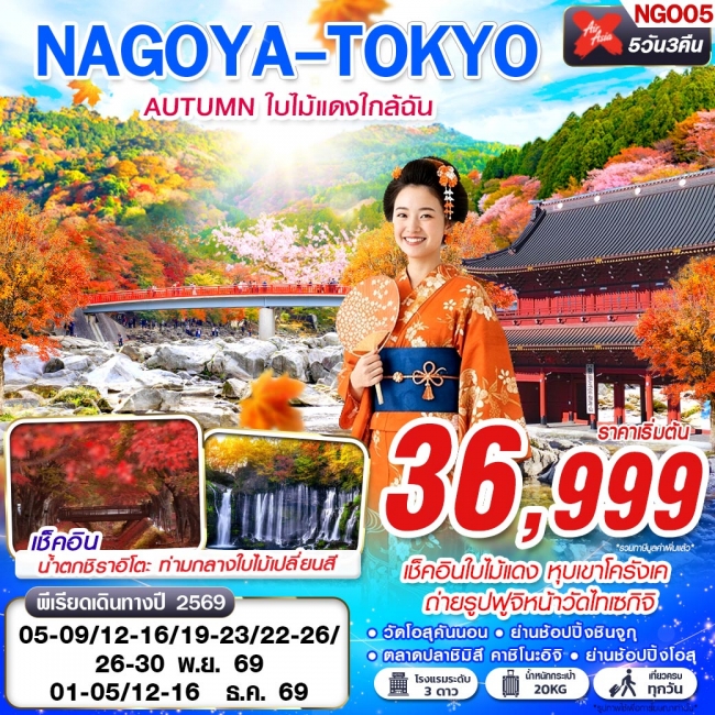ทัวร์ญี่ปุ่น NAGOYA-TOKYO AUTUMN ใบไม้แดงใกล้ฉัน (เที่ยวเต็ม) 5D3N